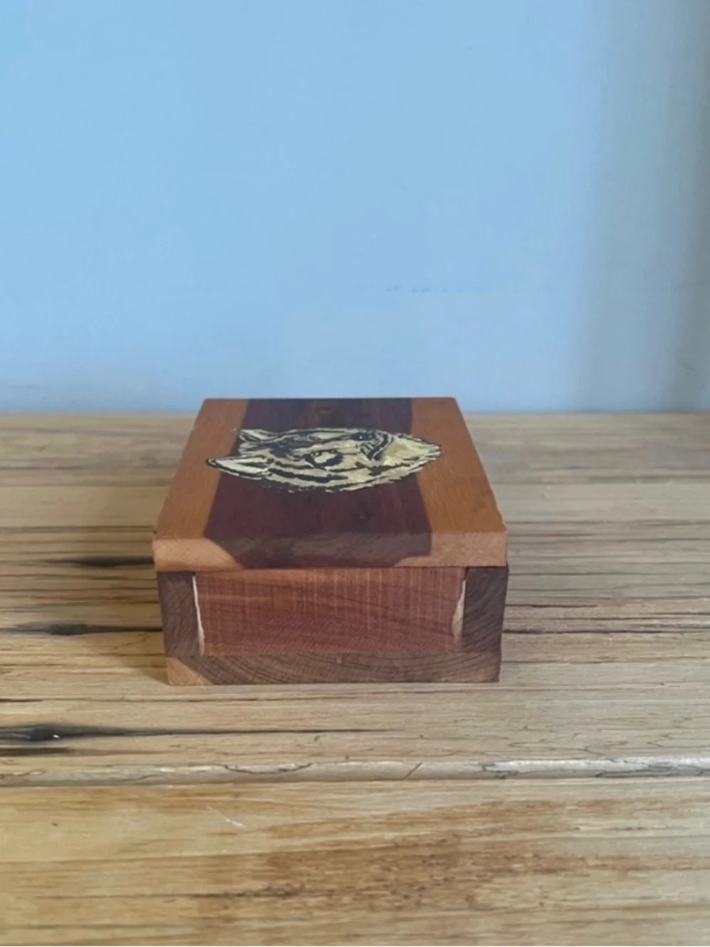 Wooden Wolf Accent Box in Natural and Brown